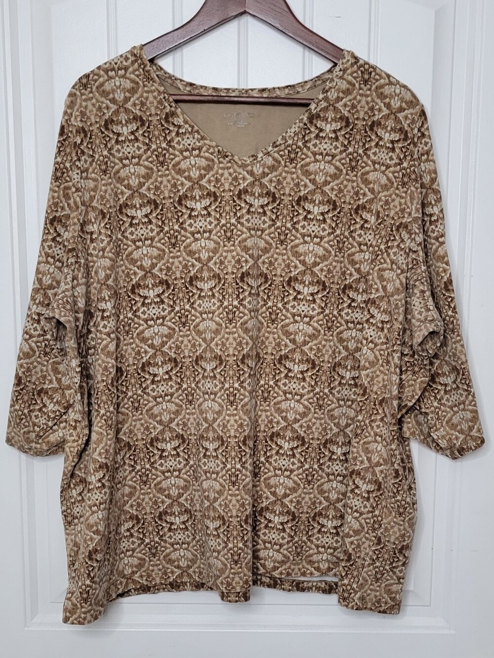 Catherines Taupe Brown V-Neck Patterned Tunic